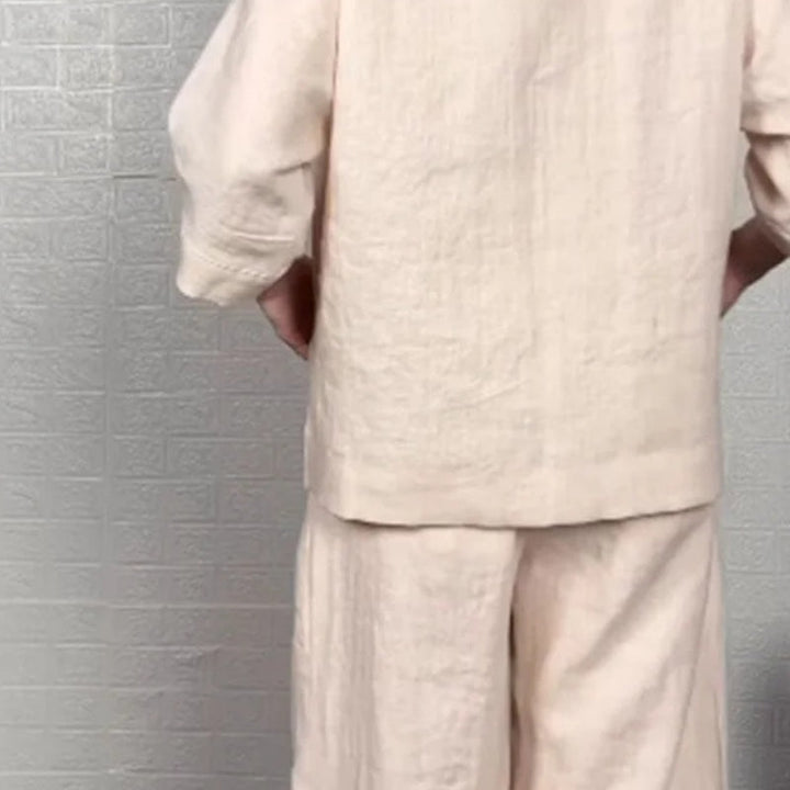 Blusa e pantaloni relaxed donna, un set due pezzi elegante e confortevole con tasche per la moda estiva.