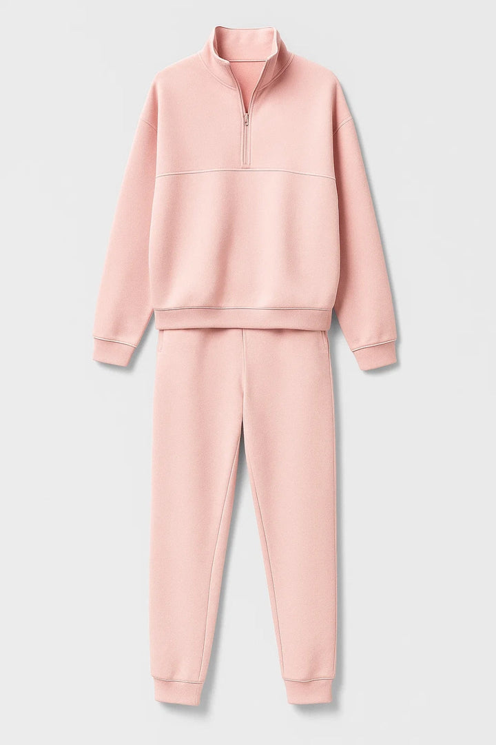 Completo sportivo donna rosa in cotone. Felpa e jogger morbidi per massimo comfort e stile loungewear.