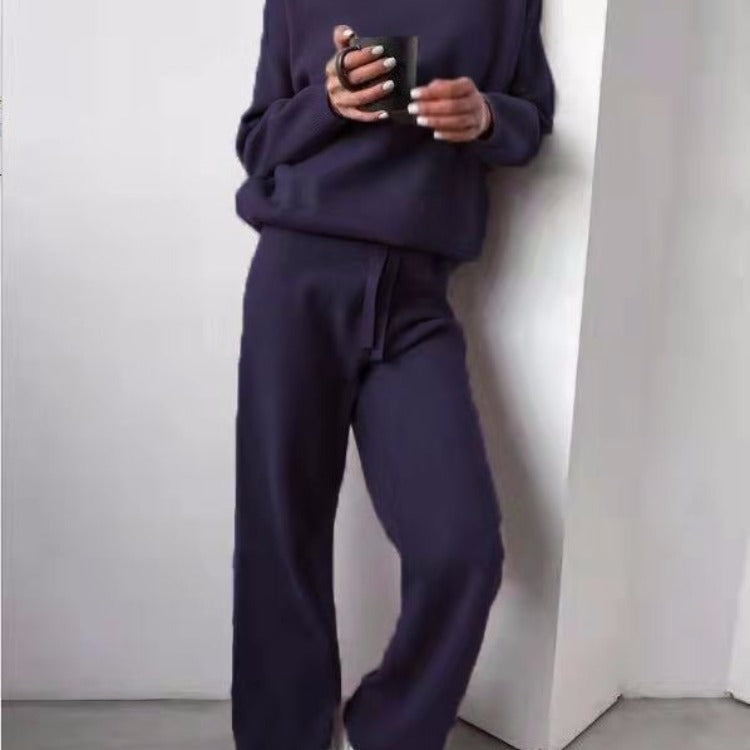 Set completo invernale donna, maglione e pantaloni casual, versatile per casa e tempo libero, moda.