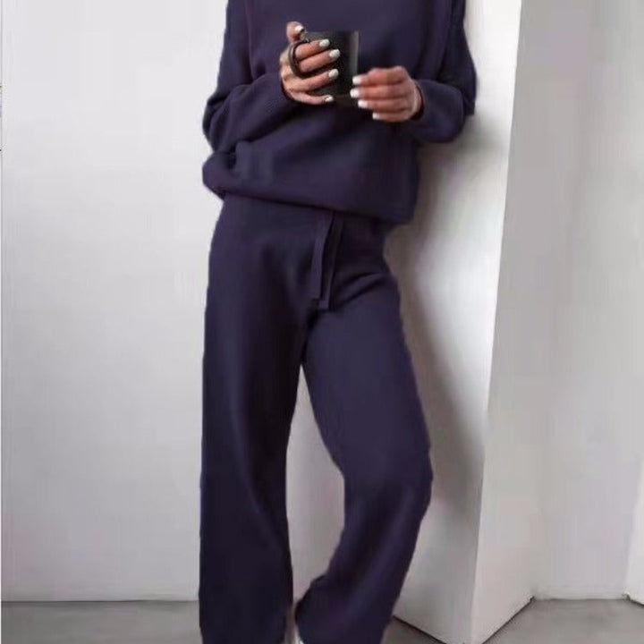 Set completo invernale donna, maglione e pantaloni casual, versatile per casa e tempo libero, moda.
