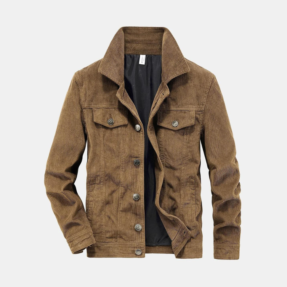 Giacca uomo in velluto a coste con tasche funzionali, stile casual-elegante per autunno e primavera.