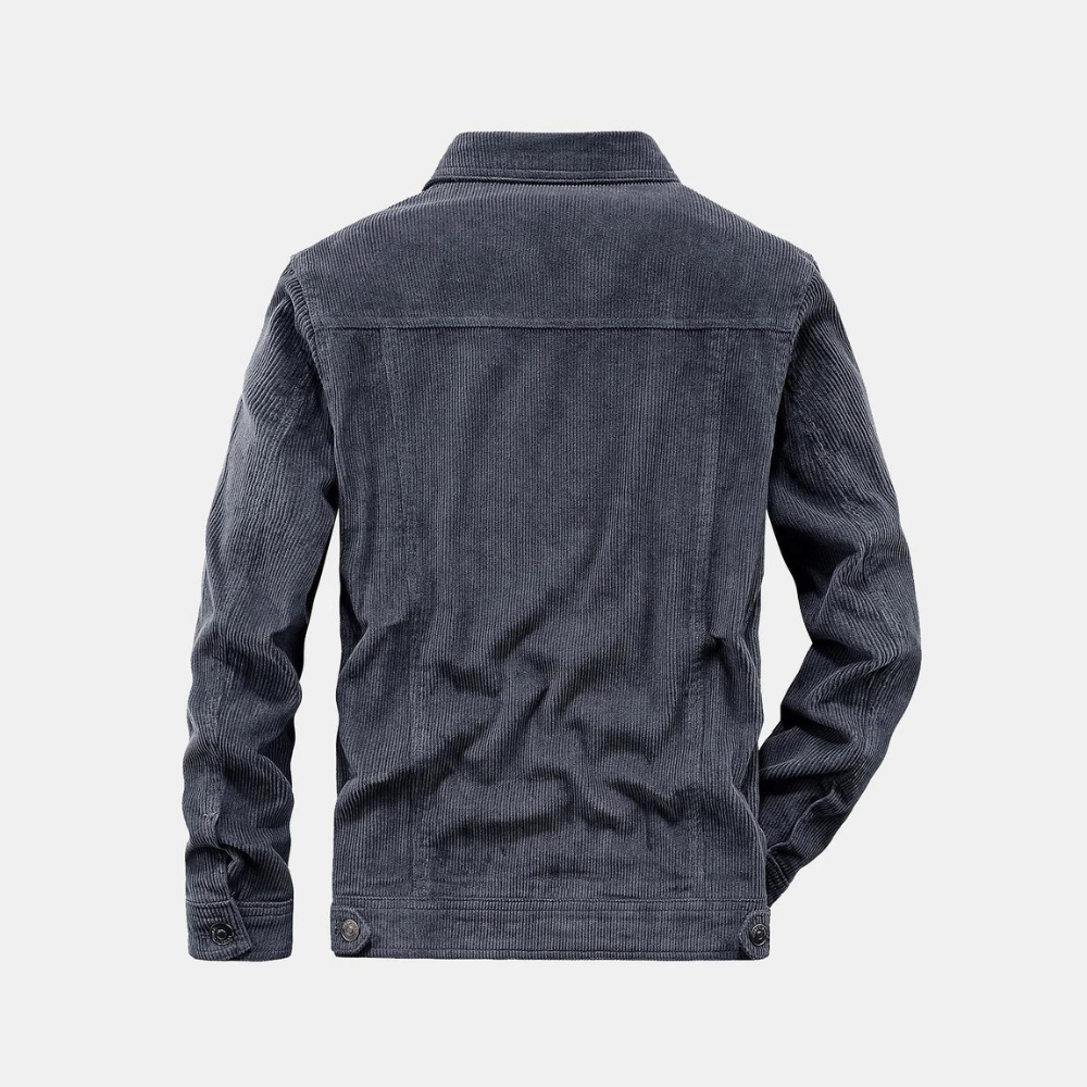 Giacca uomo in velluto a coste per primavera/autunno, con tasche e stile urbano distintivo.