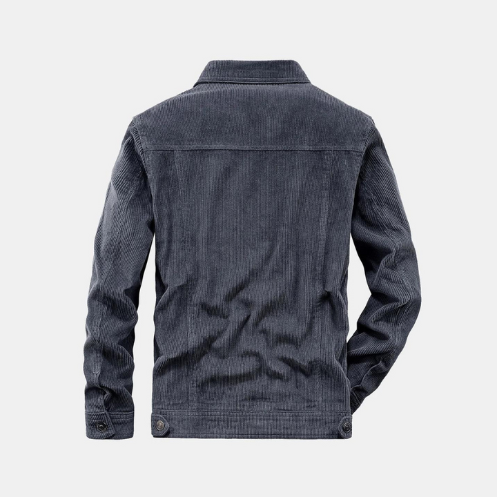 Giacca uomo in velluto a coste per primavera/autunno, con tasche e stile urbano distintivo.