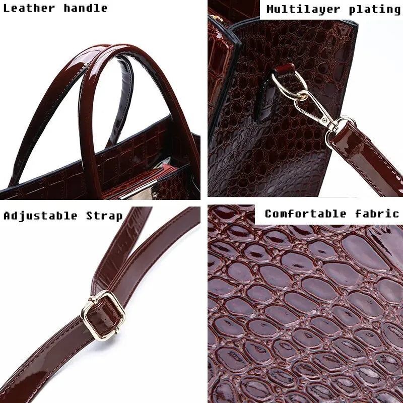 Borsa a mano donna frontale, texture effetto coccodrillo in similpelle. Design elegante e compatto, ideale come borsa quotidiana.