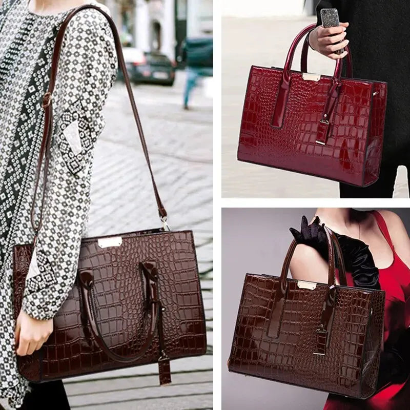 Borsa a mano donna effetto coccodrillo, versatile per la vita quotidiana. Tracolla removibile per diversi stili, un must-have.