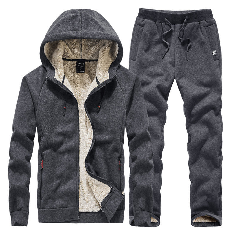 Tuta sportiva da uomo calda e spessa per l'inverno. Set completo grigio/nero, perfetto per comfort e stile casual.