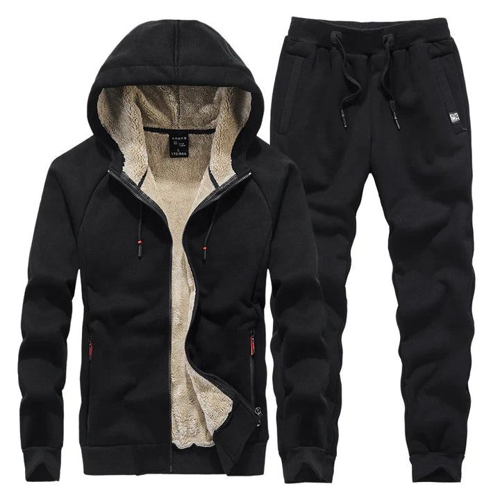 Set tuta uomo invernale, ideale per sport o casual. Modello spesso e caldo in grigio/nero per massimo comfort.