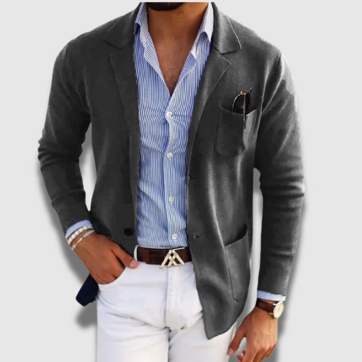 Giacca uomo elegante, blazer slim fit sartoriale, versatile per outfit formali e smart casual, massimo comfort.