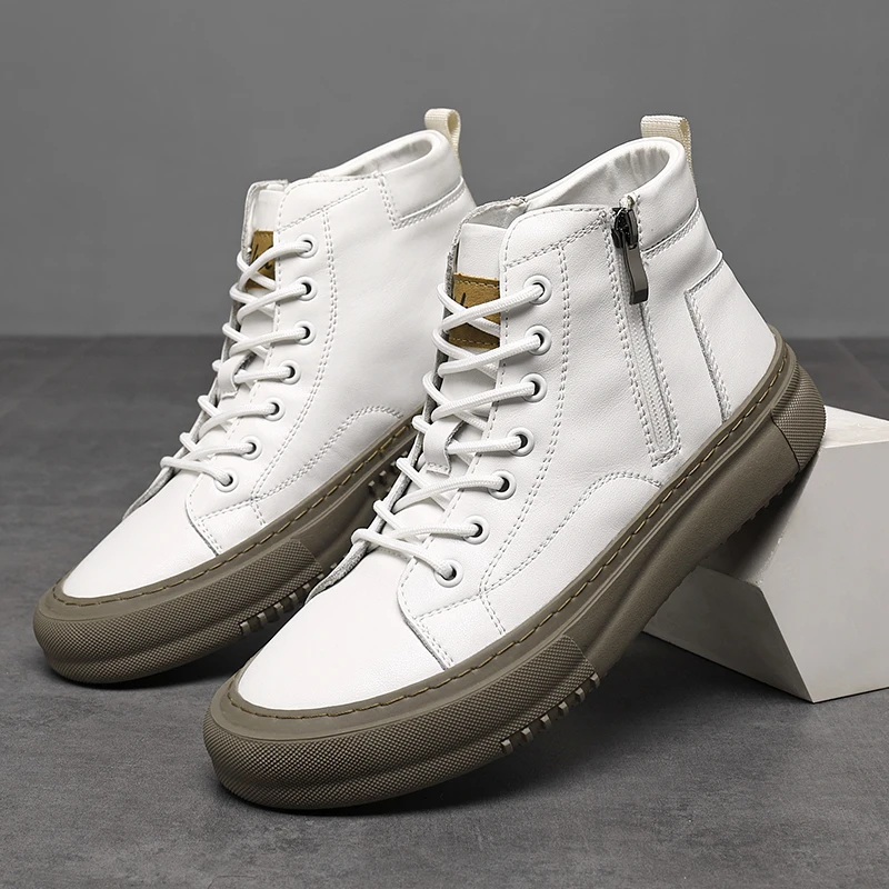 Sneakers uomo alte casual con lacci e zip, memory foam per un comfort duraturo in inverno.