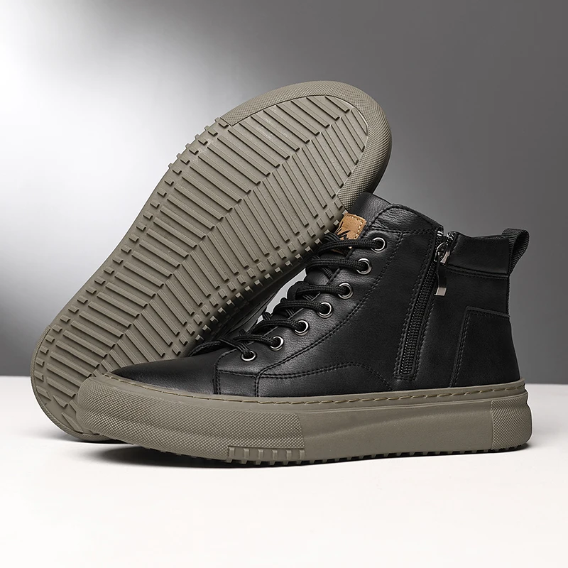 Sneakers alte uomo, design moderno, con lacci, zip laterale, memory foam e suola antiscivolo per l'inverno.