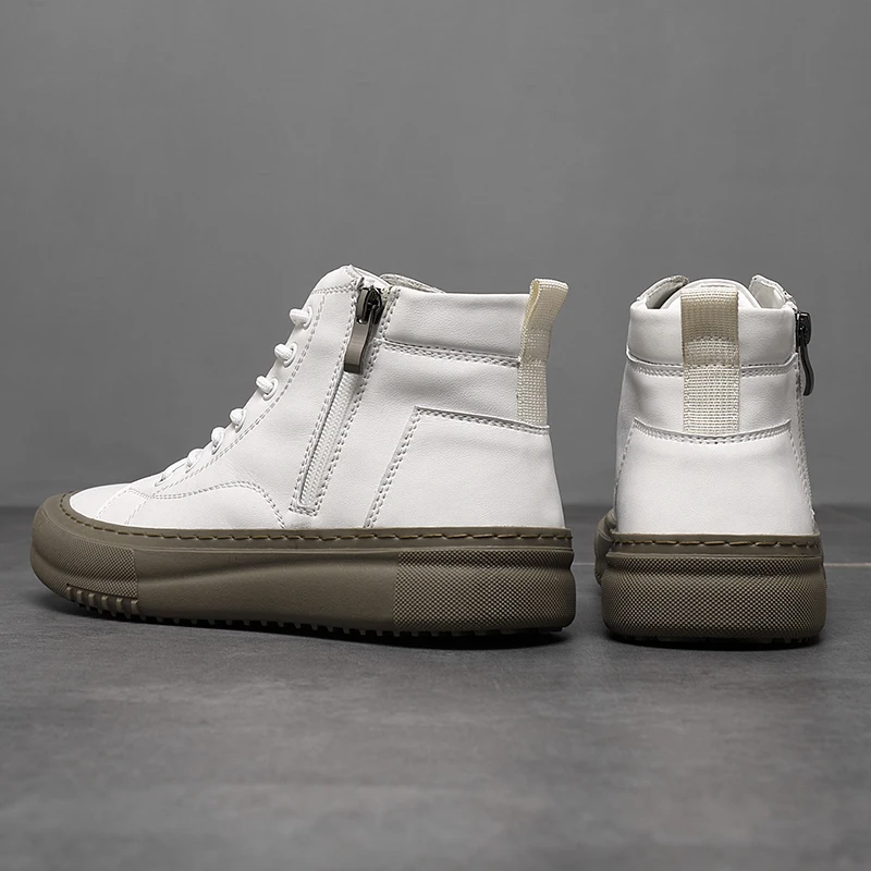 Sneakers uomo nere/bianche alte, con lacci, zip e plantare memory foam, ideali per l'inverno casual.