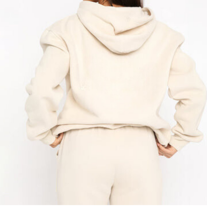 Set tuta donna con cappuccio, morbido e stiloso per abbigliamento casa o uscite casual.