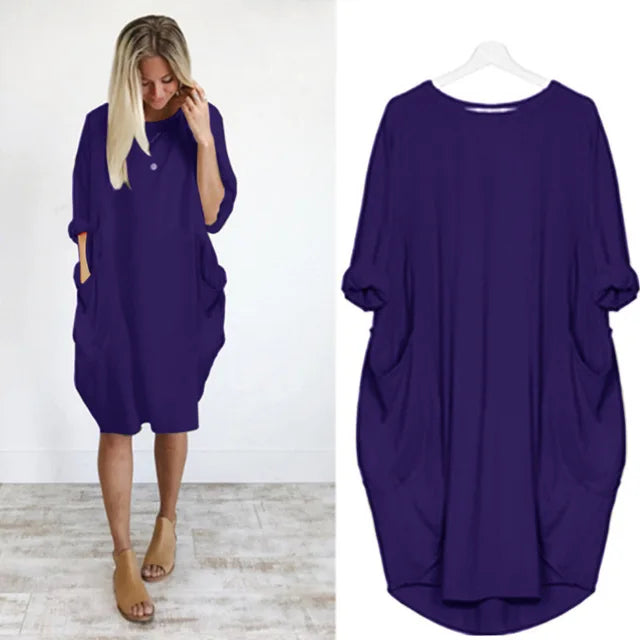 Abito midi oversize da donna, casual e confortevole, con maniche lunghe per un look versatile e alla moda.