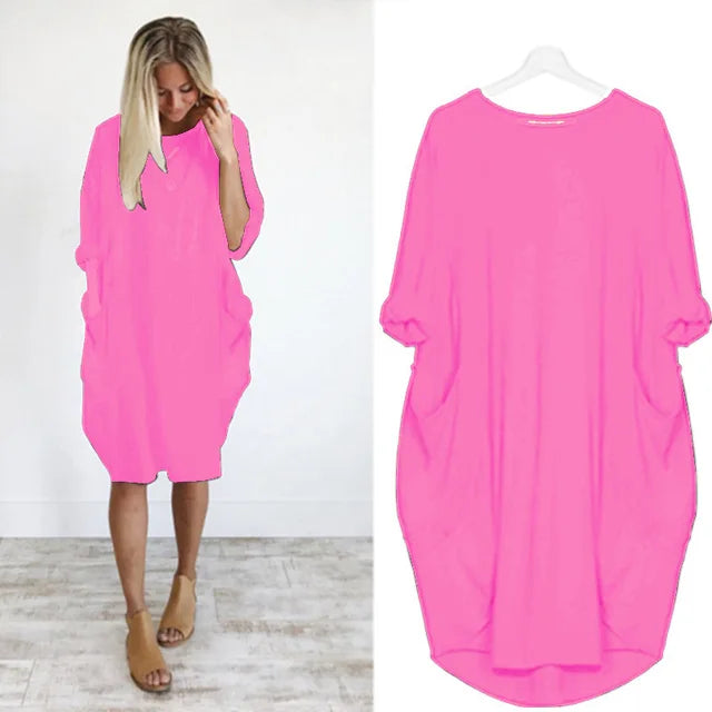 Abito midi oversize da donna casual, maniche lunghe, massimo comfort per la moda di primavera e autunno.