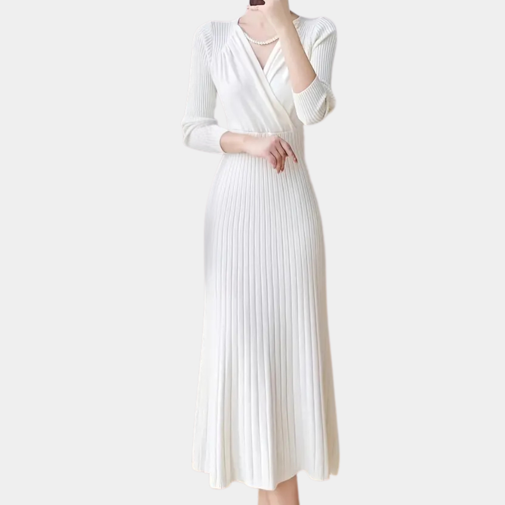 Abito midi da donna elegante in maglia, sottile e versatile per look serali o casual chic.