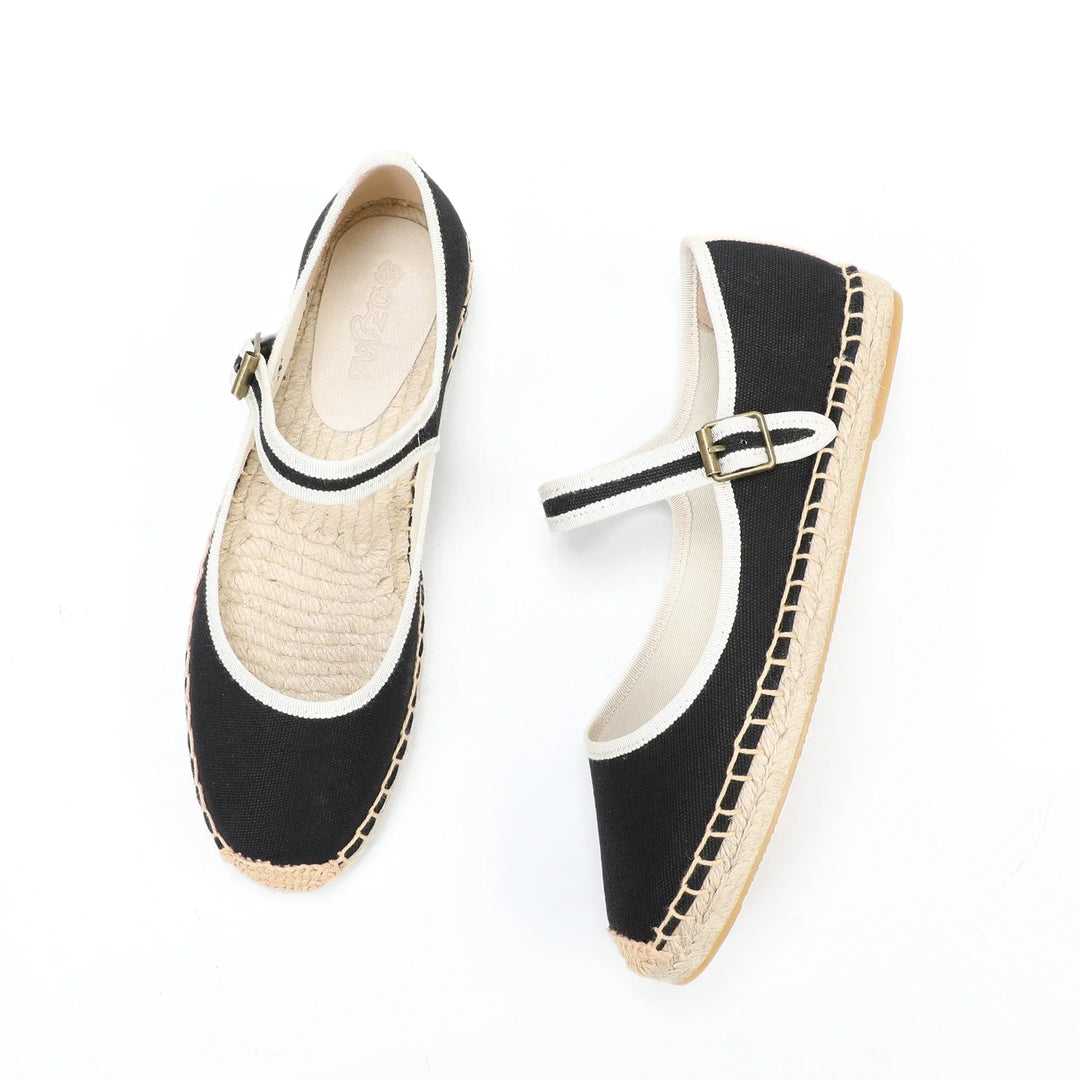 Ballerine donna Mary Jane comode, traspiranti e leggere, con suola espadrillas. Stile estivo casual.
