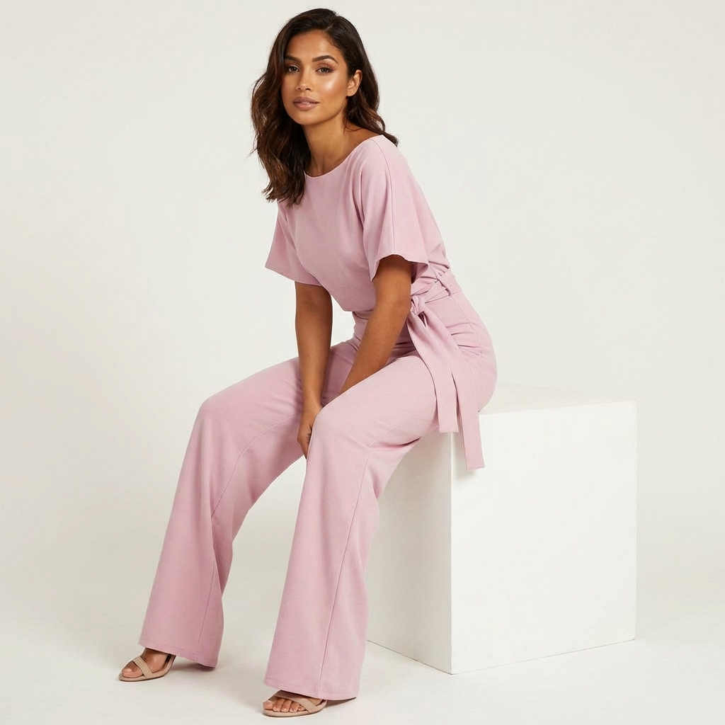 Tuta elegante e confortevole da donna con cintura in vita, per un look femminile e raffinato.