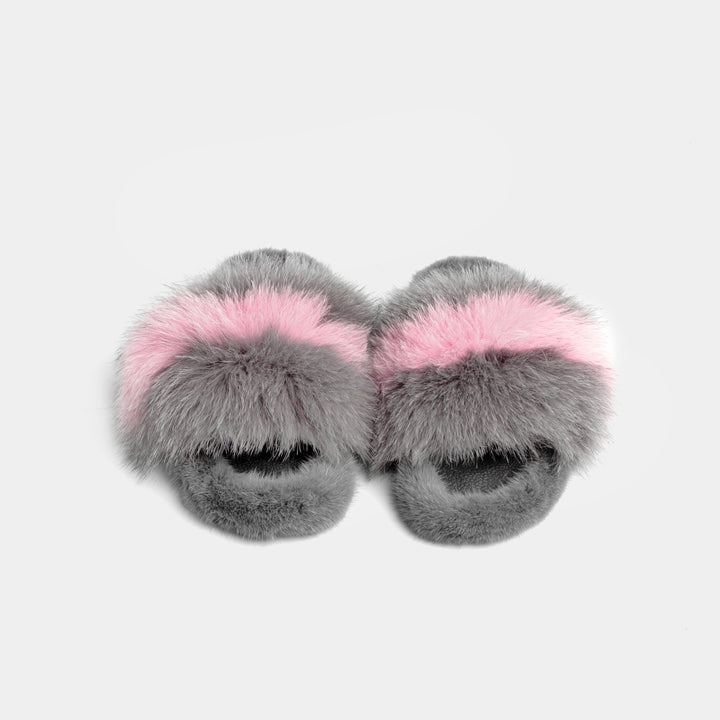 Eleganti pantofole donna grigio rosa, morbide e confortevoli, perfette calzature da casa lusso.