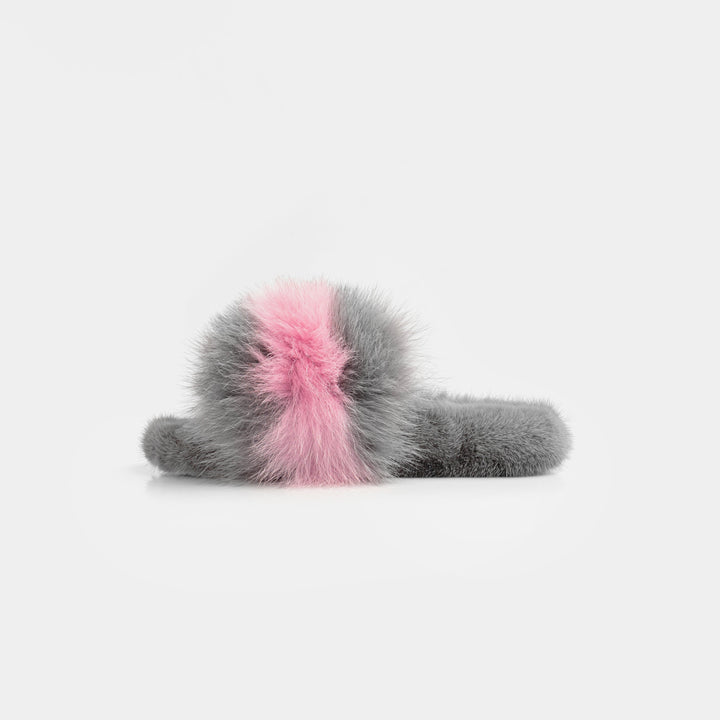 Pantofole da casa donna super morbide, design lussuoso grigio e rosa, calzature confortevoli.