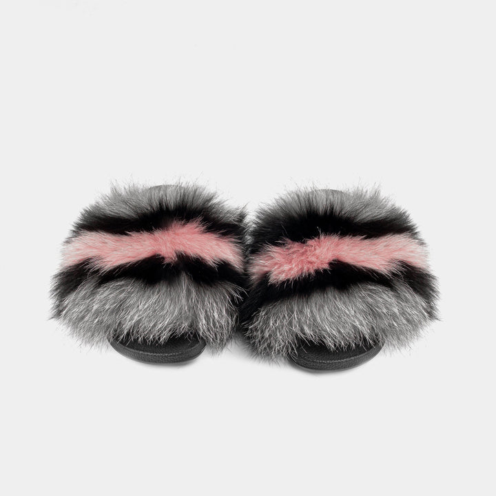 Pantofole donna invernali di lusso con pelliccia di volpe: rosa, nere o grigie. Calore e comfort per casa.
