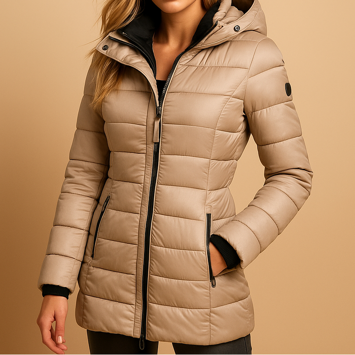 Giacca puffer donna invernale calda e leggera per abbigliamento esterno versatile e moderno.
