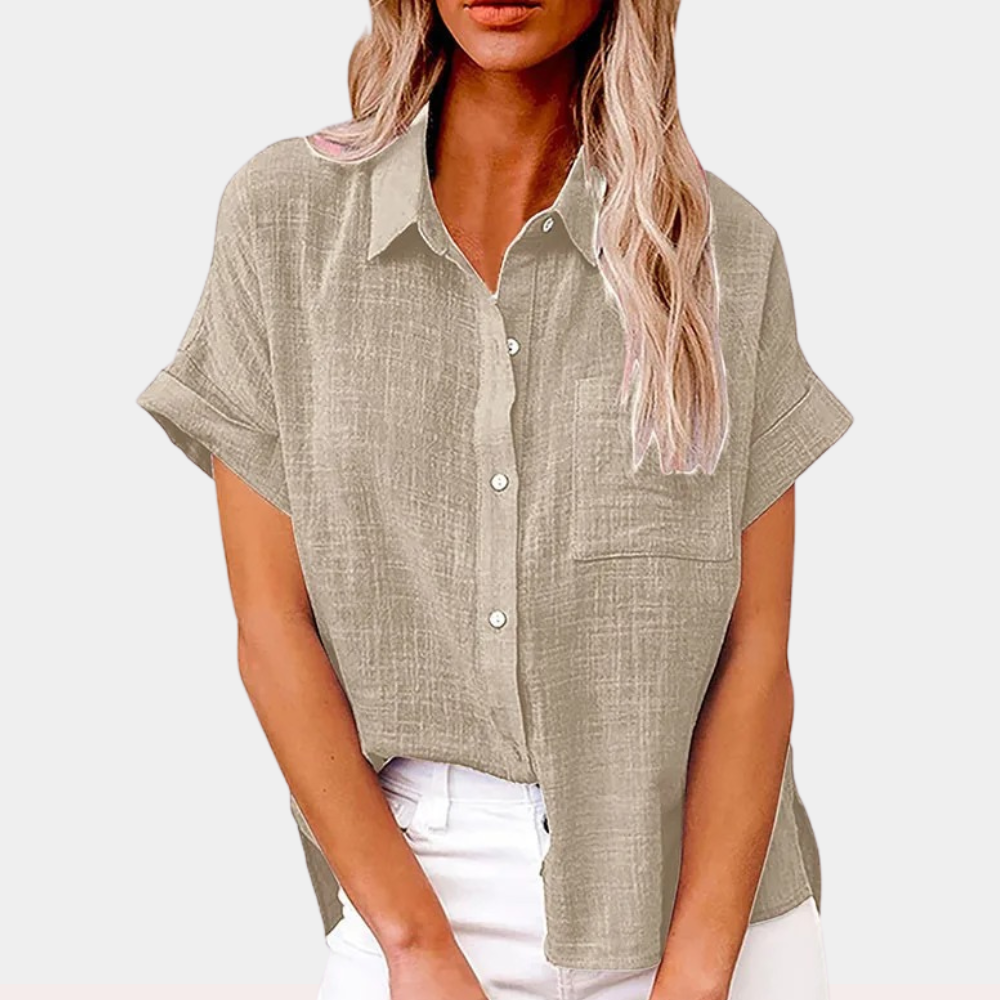 Top donna chic, camicia versatile con bottoni per stile ufficio o look casual elegante, moda femminile.