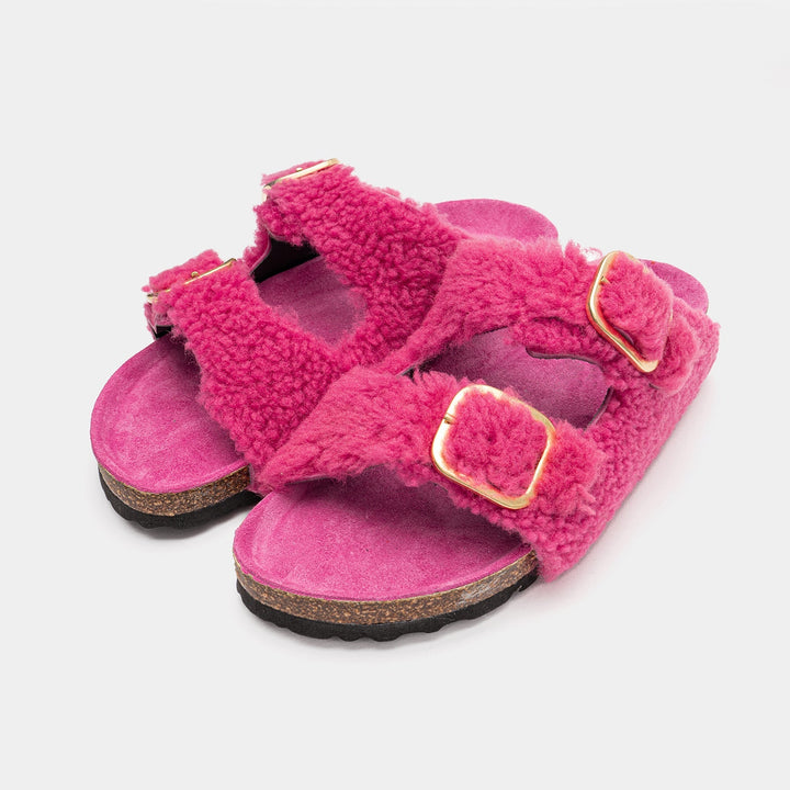 Ciabatte donna fucsia eleganti con doppia fascia regolabile, perfette per l'estate e il massimo comfort.