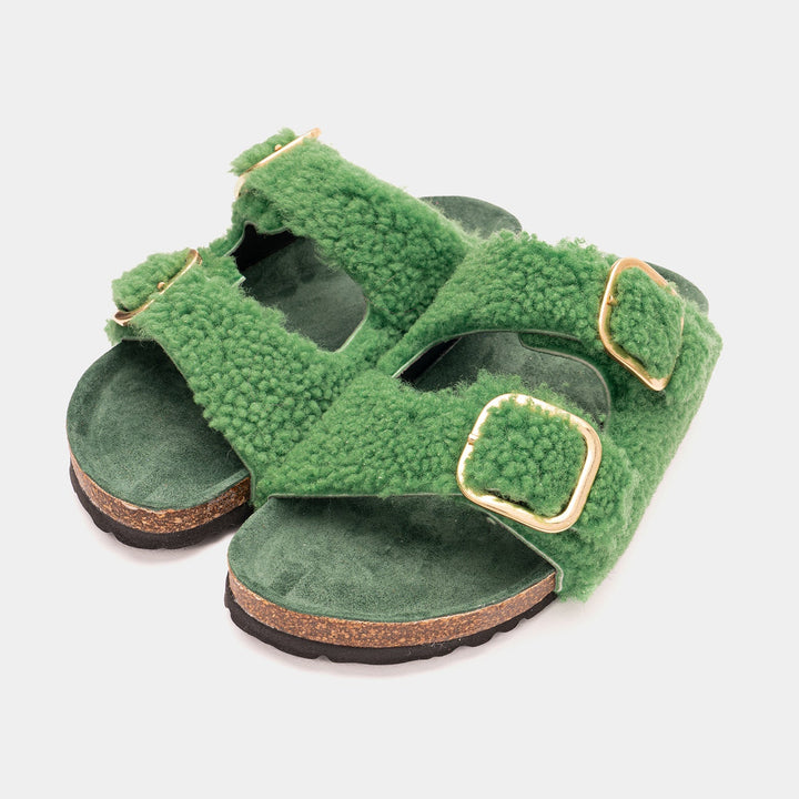 Sandali donna verdi estivi con doppia fibbia regolabile, stile e comfort. Ideali per la moda mare.