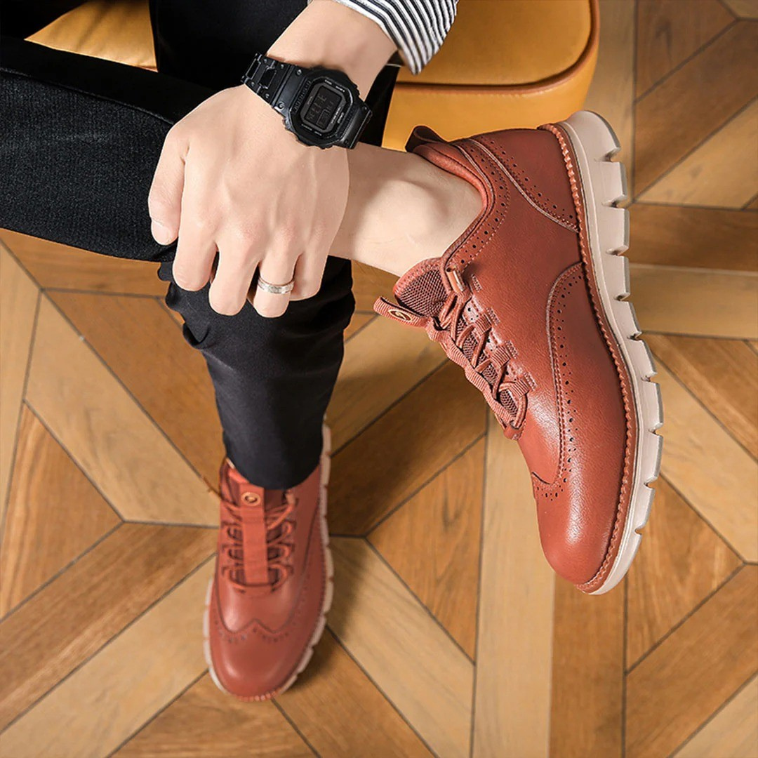 Oxford uomo formali eleganti con lacci, memory foam. Disponibili in nero, arancio, oliva e taglie grandi.