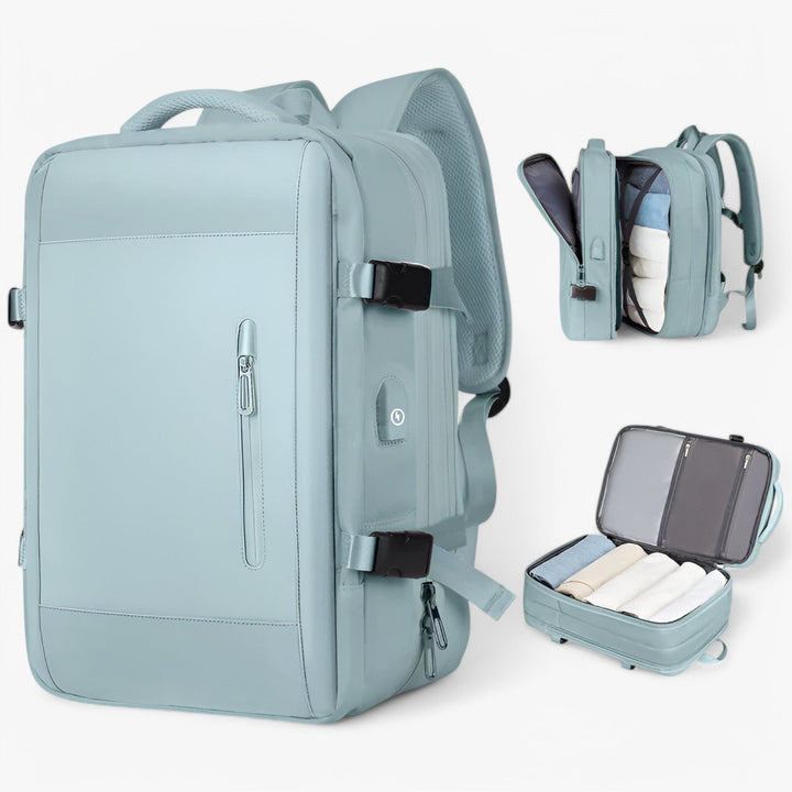 Zaino multiscomparto nero da viaggio donna, versatile per adulti e uso quotidiano organizzato.