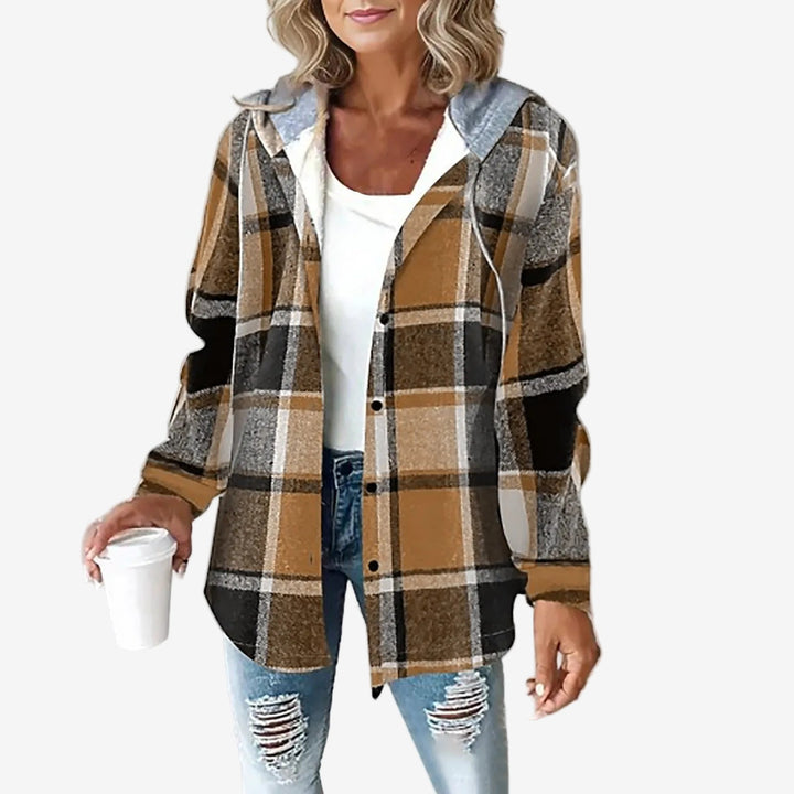 Felpa donna con cappuccio e chiusura a bottoni per un look casual versatile in autunno e inverno, moda attuale.