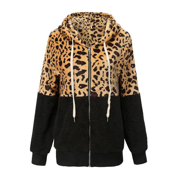 Comoda felpa con cappuccio e zip da donna, stampa animalier, perfetta per l'autunno inverno.
