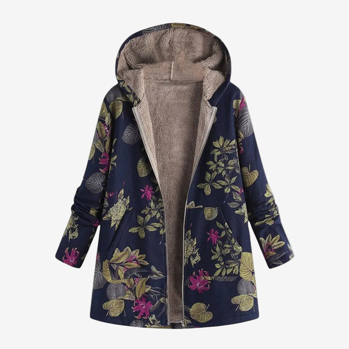 Felpa donna autunno inverno con cappuccio, design floreale vintage. Comoda e avvolgente, ideale per un look casual.