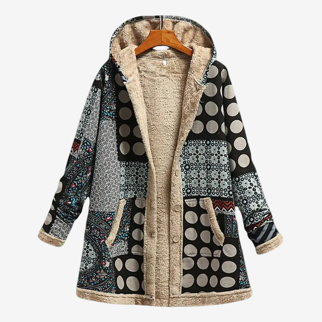 Felpa donna con cappuccio per autunno inverno. Stile vintage floreale che unisce comfort caldo e look casual-elegante.