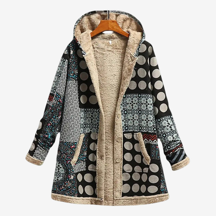 Felpa donna con cappuccio per autunno inverno. Stile vintage floreale che unisce comfort caldo e look casual-elegante.
