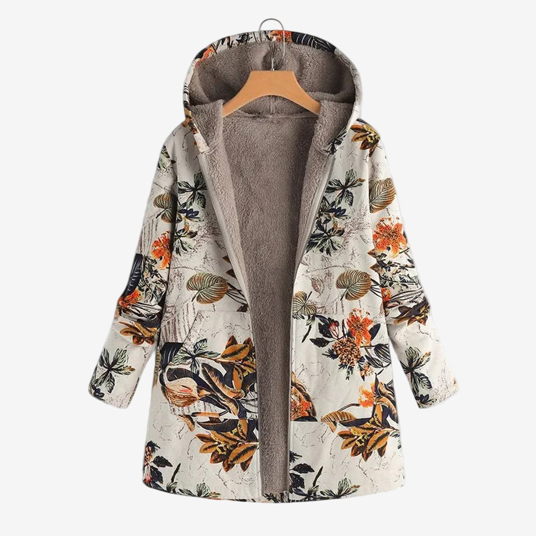 Felpa donna oversize vintage floreale con cappuccio. Calda e confortevole, perfetta per l'autunno inverno.