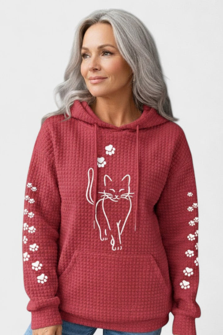 Maglia felpa donna con cappuccio regolabile e tasca a marsupio. Abbigliamento comfort per ogni giorno.