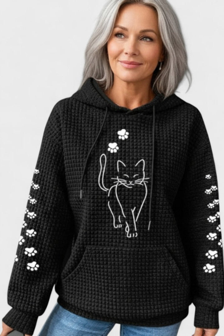 Felpa donna casual con cappuccio e tasca a marsupio. Comfort stiloso per abbigliamento quotidiano.