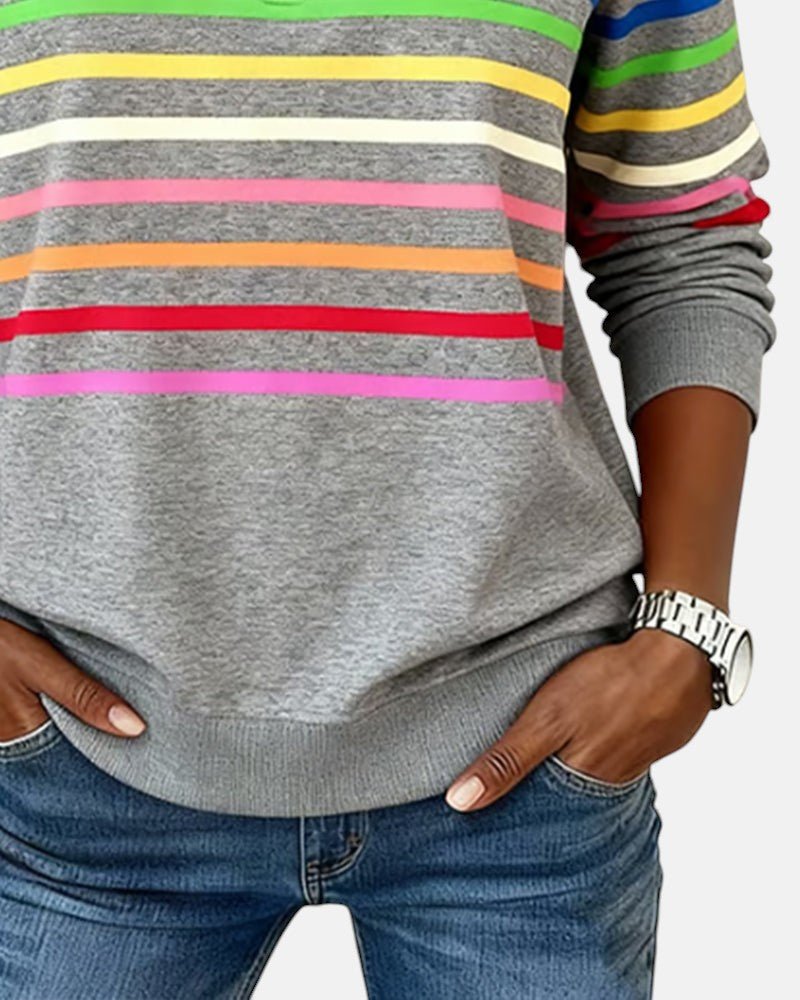 Felpa donna a righe colorate, un capo versatile e confortevole per ogni outfit femminile.