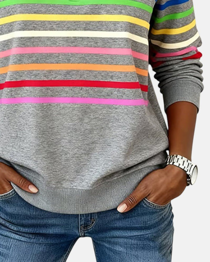 Felpa donna a righe colorate, un capo versatile e confortevole per ogni outfit femminile.
