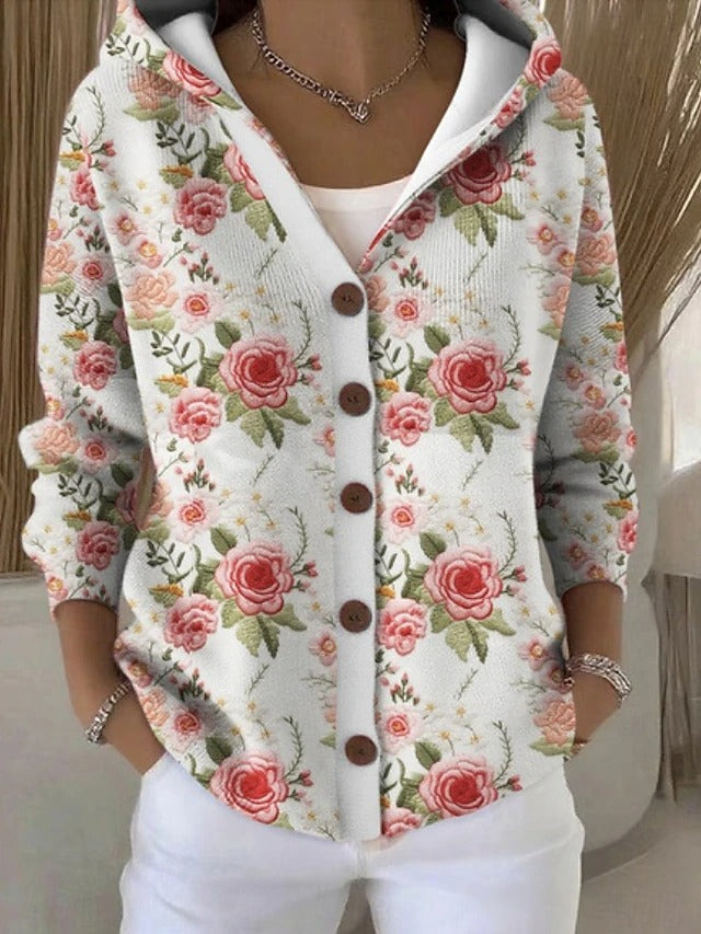 Felpa donna con cappuccio e bottoni, un cardigan casual versatile per la moda autunnale, perfetto per ogni outfit.