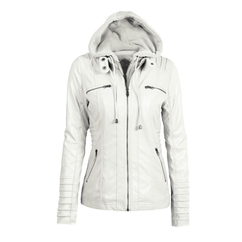 Felpa donna calda per moda autunnale e invernale, con cappuccio removibile che offre comfort e stile.