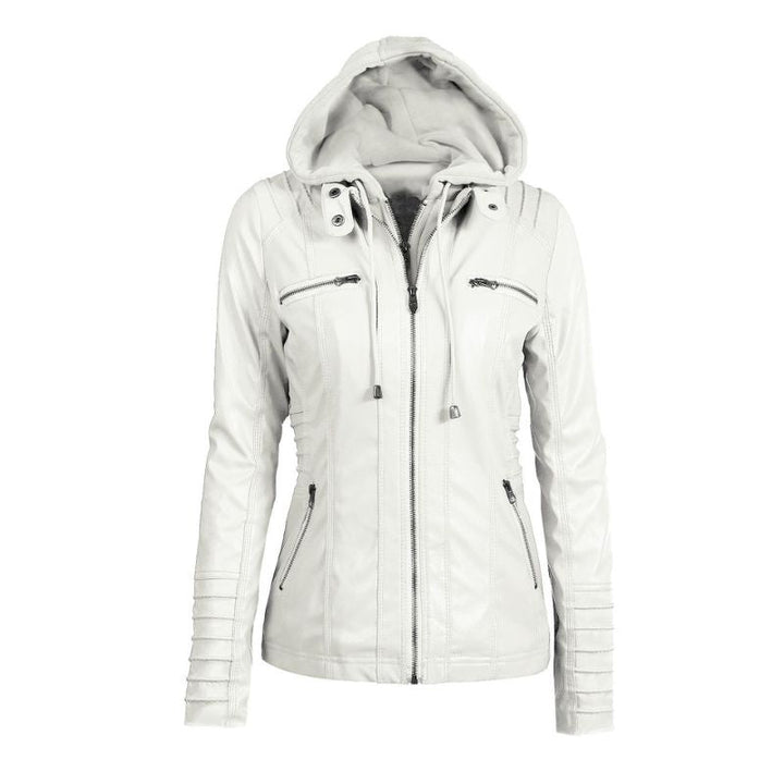 Felpa donna calda per moda autunnale e invernale, con cappuccio removibile che offre comfort e stile.