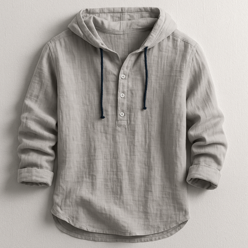 Elegante felpa uomo con cappuccio e abbottonatura Henley, stile casual moderno e confortevole.