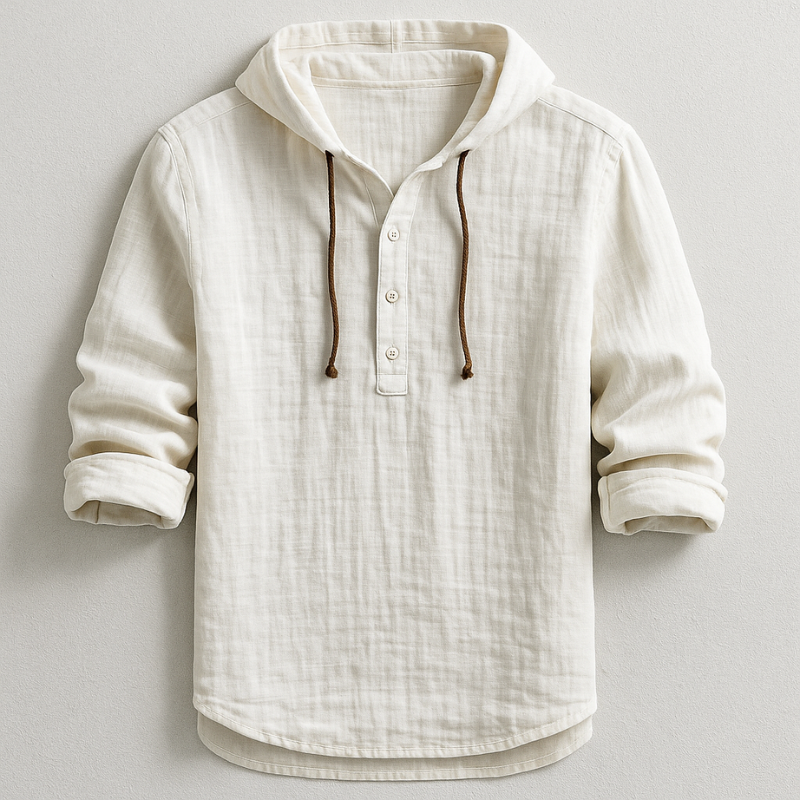Felpa uomo con cappuccio e abbottonatura Henley, versatile per un look casual quotidiano in primavera/autunno.