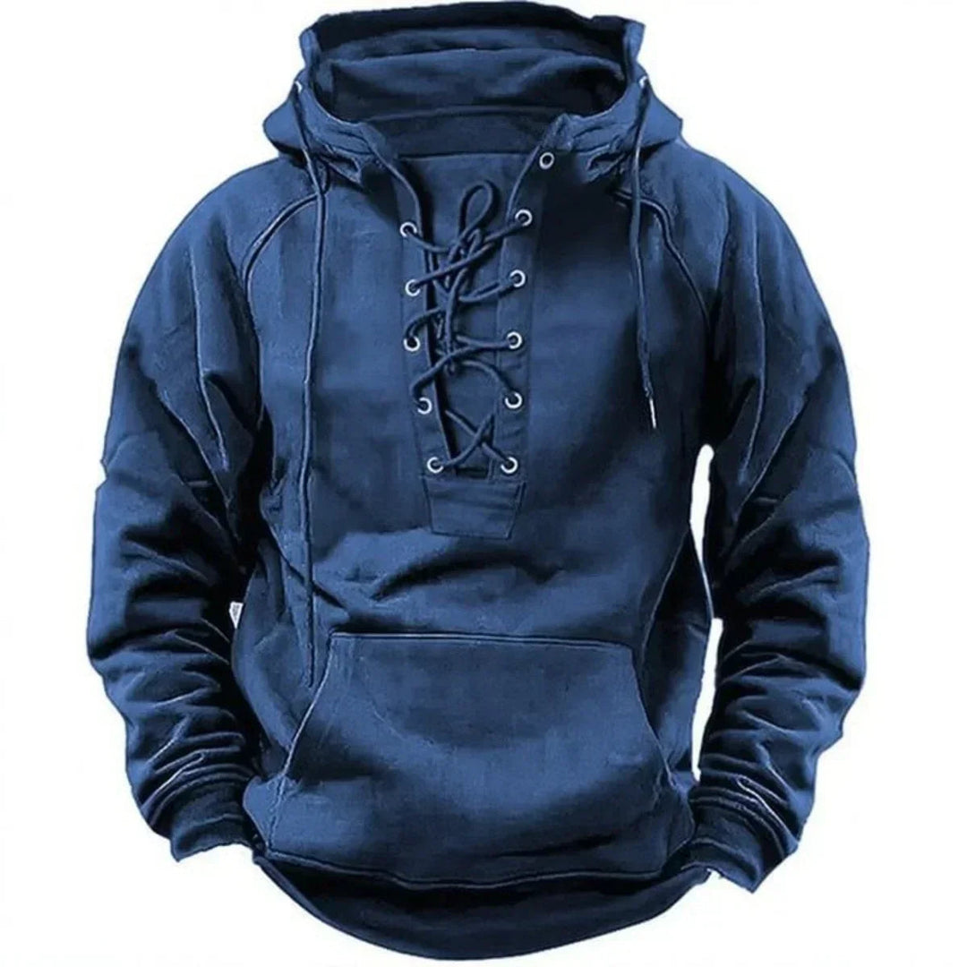 Morbida felpa uomo con cappuccio e allacciatura frontale, ottima per abbigliamento maschile casual e relax.
