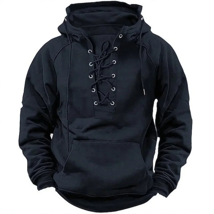 Design unico: felpa uomo con cappuccio e pratica allacciatura frontale, per un abbigliamento maschile moderno.