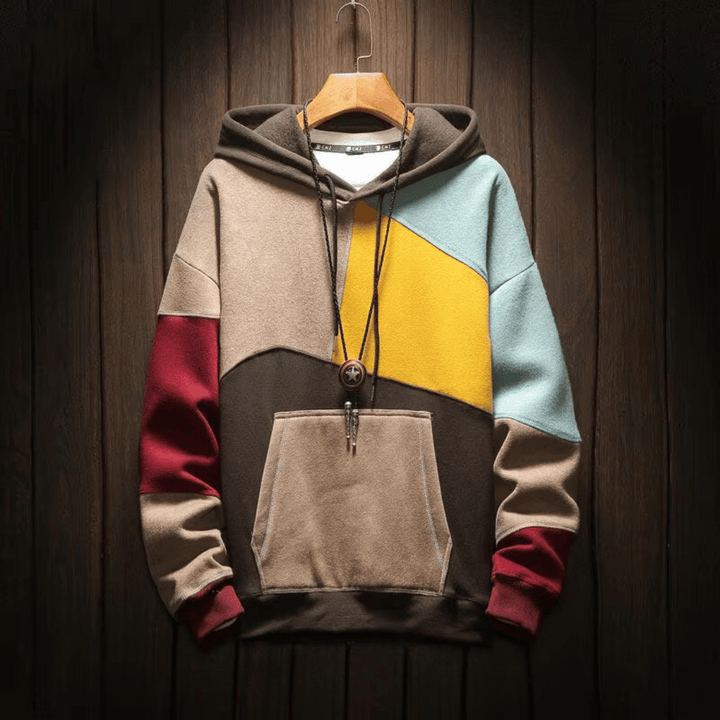 Felpa uomo con cappuccio color block, design moderno. Ideale per stile urbano e comfort maschile.