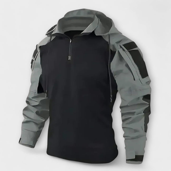 Felpa uomo casual con cappuccio tattico, calda e versatile per autunno e inverno. Look moderno e pratico.
