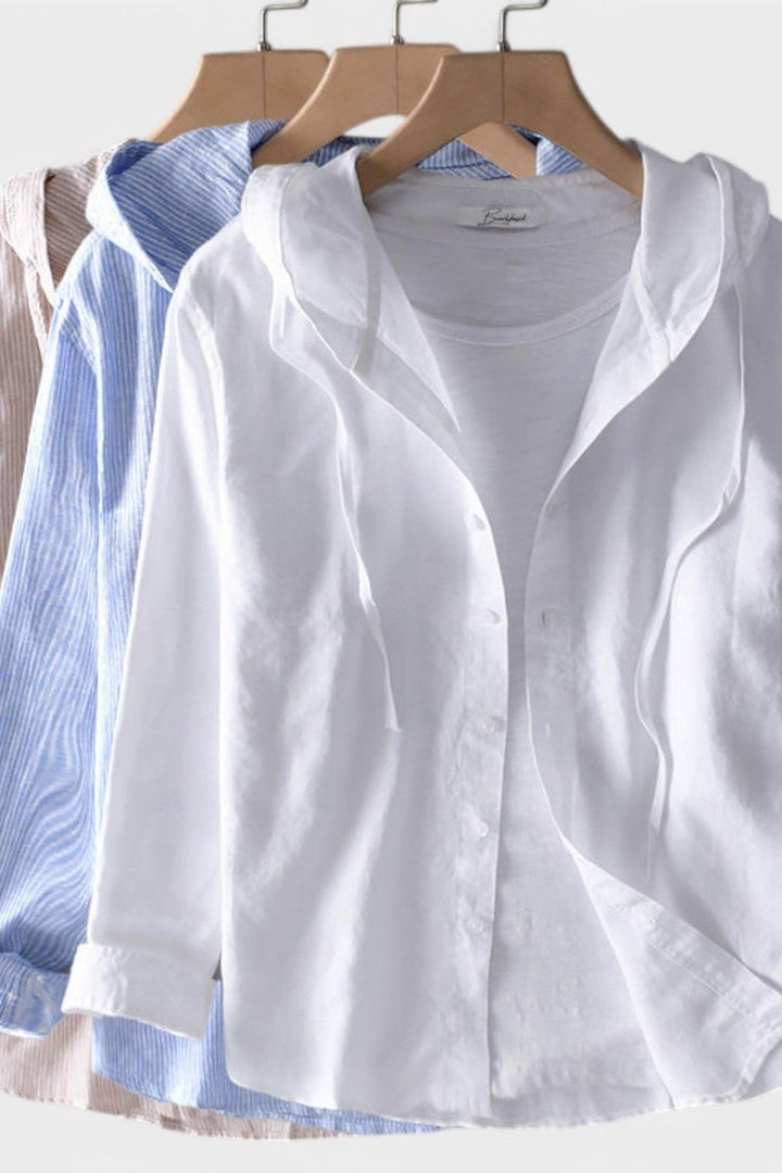 Camicia da uomo a maniche lunghe, casual, con cappuccio e chiusura a bottoni, tessuto confortevole e traspirante.